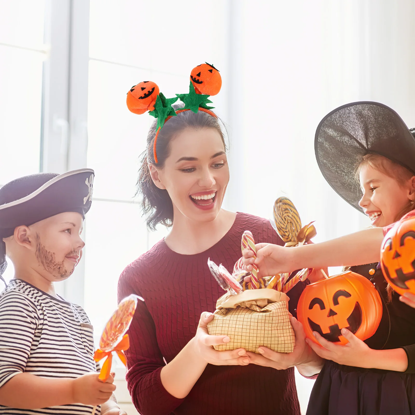

2pcs Pumpkin Hair Hoops Halloween Headpiece Women Unique Headb Party Decoration High Hat Button Long