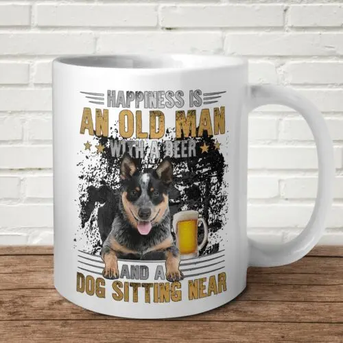 Happiness Is An Old Man With A Dog And Beer Mug Fathers Day Birthday Gift Presen