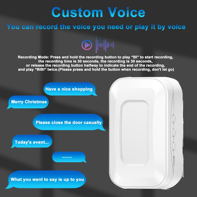 Infrared Induction Welcome Doorbell Custom Voice & 20 Songs Wireless Door Bell Chime PIR Motion Detector Alarm Home Store Office