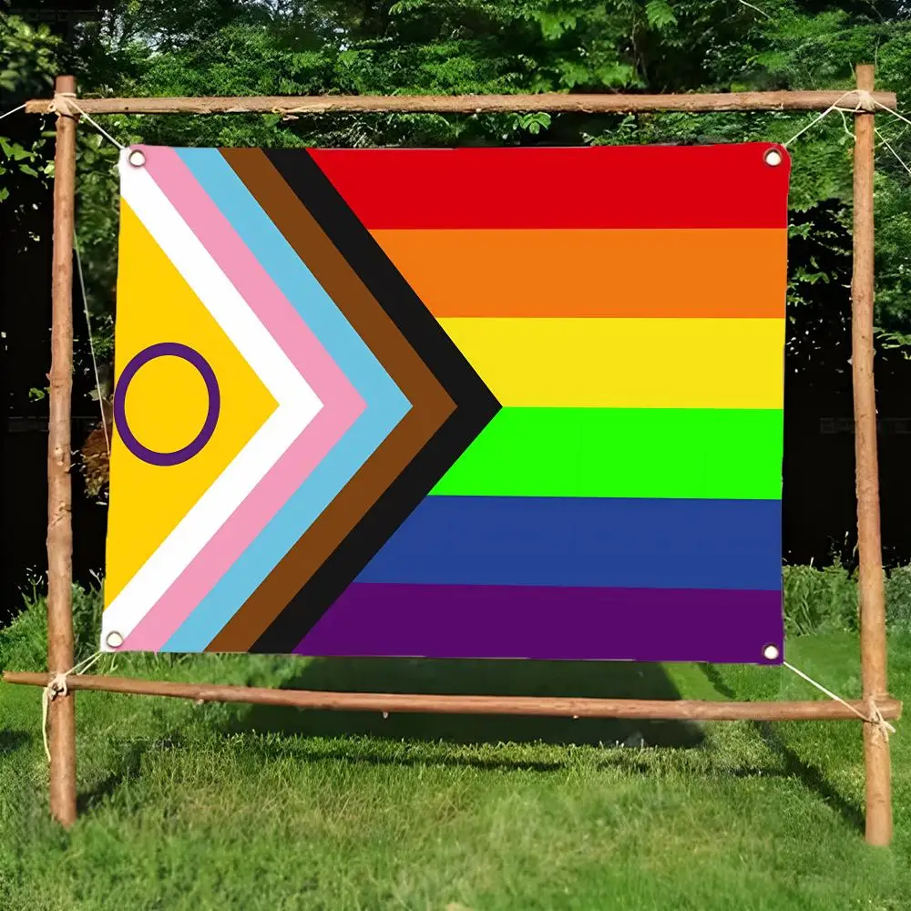 Trendy Colorful Inclusive L-LGBT Pride Flags Borderless four-ring ornament indoor outdoor decoration effortless to hang
