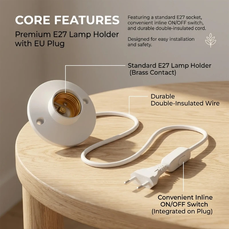 2 Pack Lamp Holder with EU Plug, Resistant Corded Light Socket Base, E27 Bulb Lamp Fixture Replacement for Home DIY M4YD
