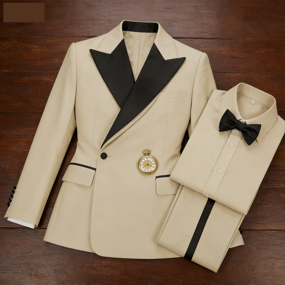 

Мужской однотонный костюм Slim Fit с двубортным пиджаком и брюками для свадьбы, торжественных мероприятий и ужина.