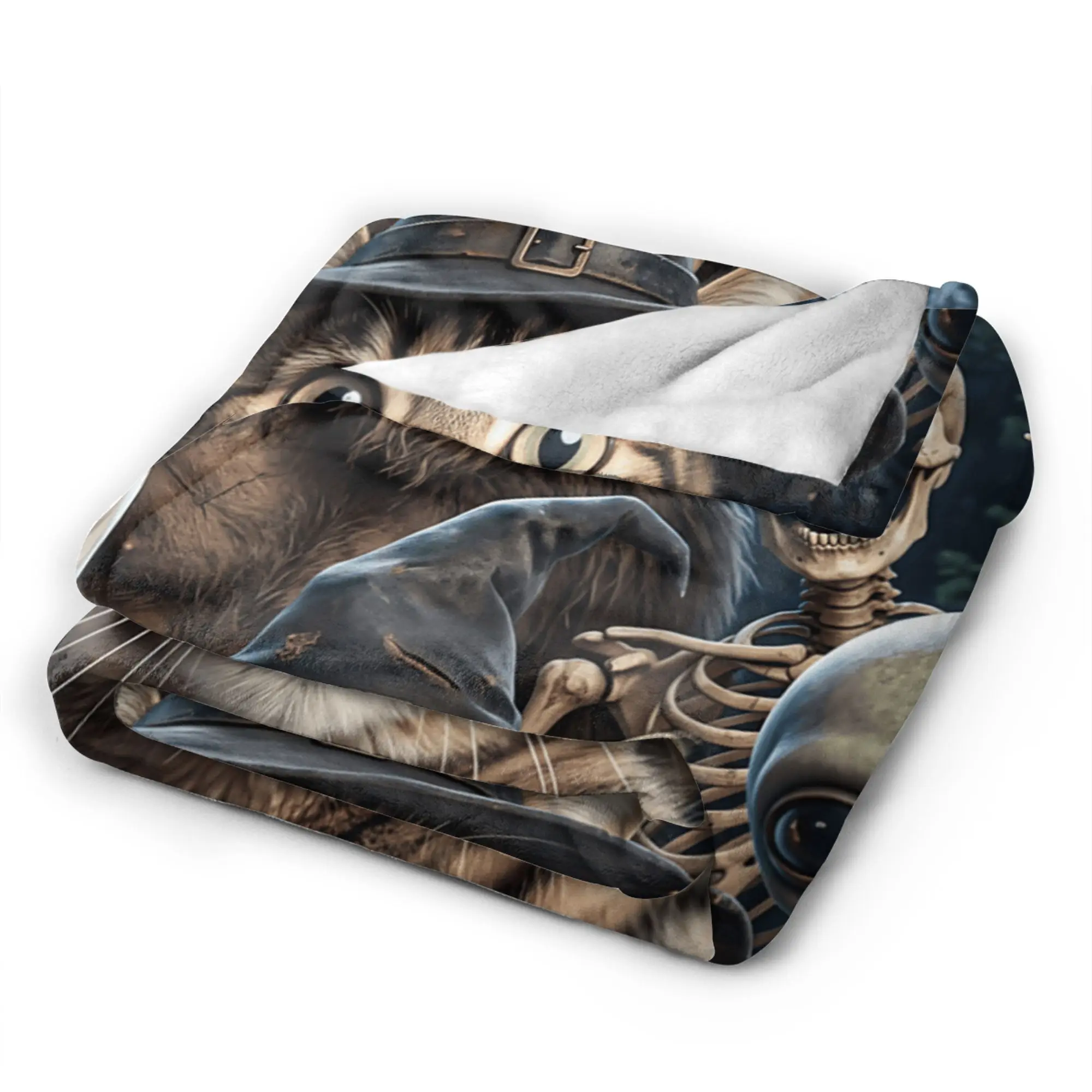 Funny Halloween Cat Selfie Super Soft Blanket  Trend Plane Travel Throw Blanket Couch Bed Flannel Bedspread Sofa Bed Cover