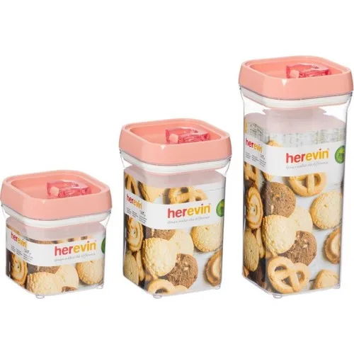 Herevin Triple Plastic Square Storage Container Set Pink