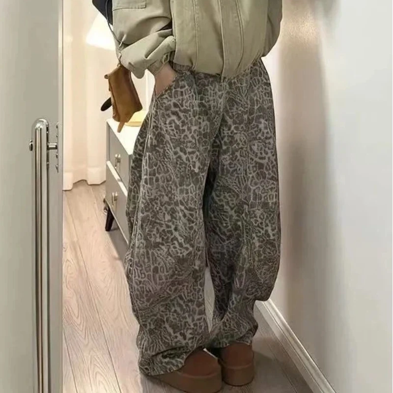 Women's Y2K High Waist Wide Leg Jeans Print Design Loose Fit Flare Trousers Comfort Stretch Casual Fashion Winter New