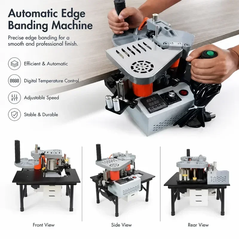 New Multifunctional Woodworking Portable Edge Bander Banding Machine 45 Degrees Tilting PVC Double Side Gluing Tool