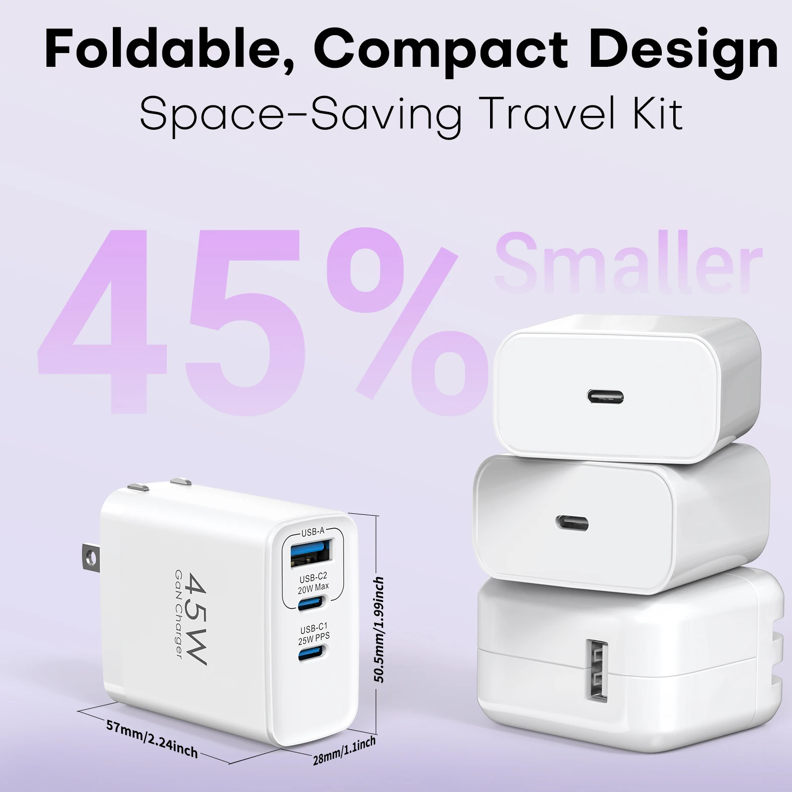 2 حزم 45 واط 3 ميناء شاحن يو اس بي نوع C شحن سريع محول الهاتف المحمول آيفون سامسونج شاومي هواوي شاحن حائط سريع الشحن