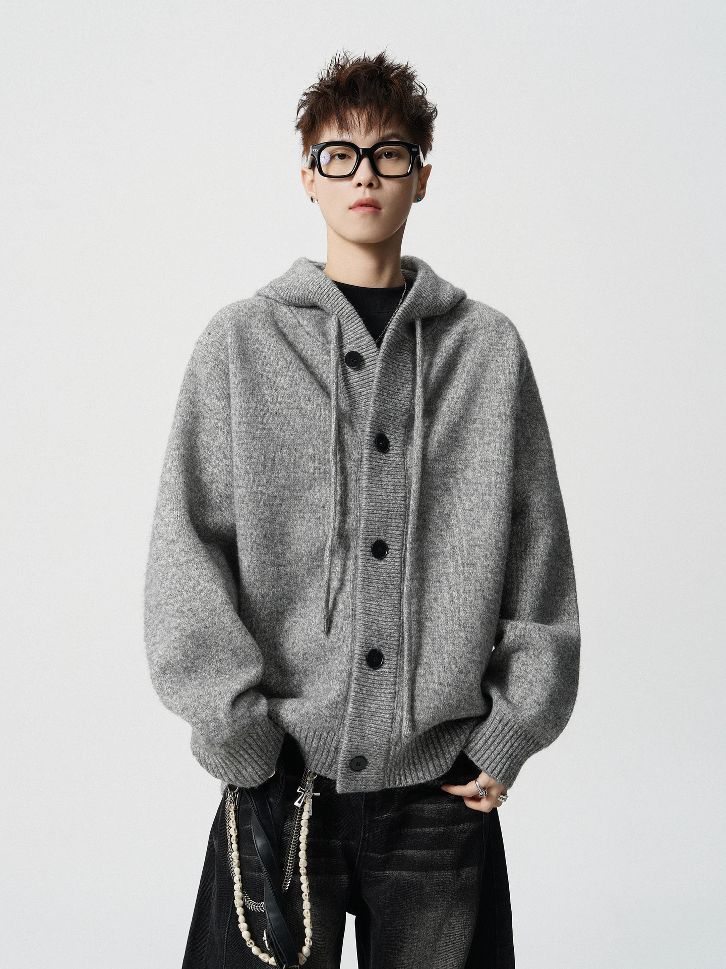 

American Retro ey Hooded Open Cardigan Sweater ex Casual Sle Knitted Outerwear for Couples Lazy Sle Autumn Wear