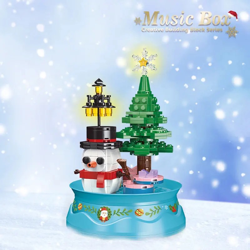 مدينة عيد الميلاد عيد الميلاد صندوق تشغيل الموسيقى العمارة اللبنات منزل مع أضواء الشكل الطوب لعب للأطفال هدايا عيد الميلاد