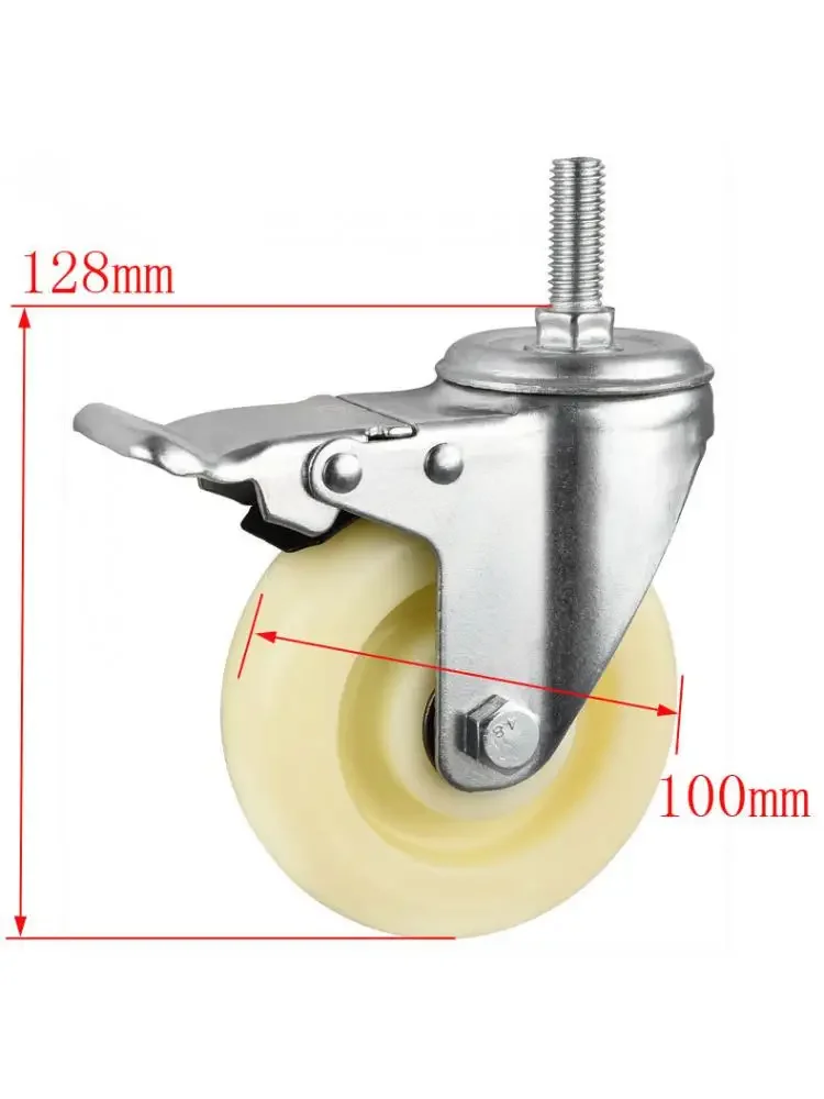 Imagem -03 - Rodízios Polegadas com Haste de Freio Peça Rosca M12 Diâmetro Universal 100 mm Médio Branco Rodízio de Nylon