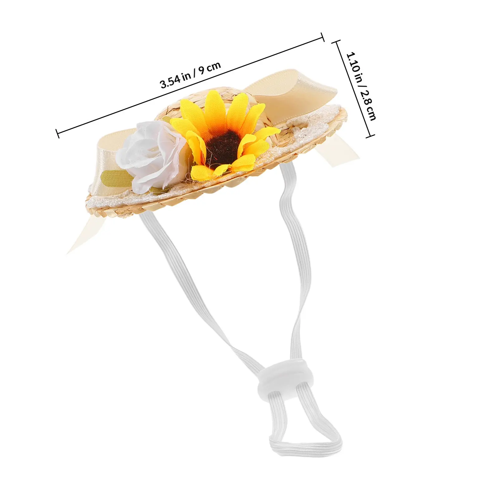 Mini Chapéu Trançado para Acessório de Verão com Laço e Flor Artificial, Charmoso e Elegante, Material de Rattan Resistente, 4Cm de Diâmetro Interno