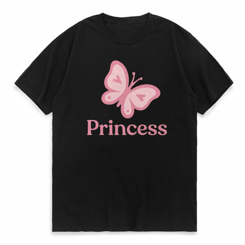 

Мужская женская футболка с рисунком принцессы-бабочки, повседневная футболка с коротким рукавом и круглым вырезом, летняя рубашка с розовым дизайном бабочки, топы
