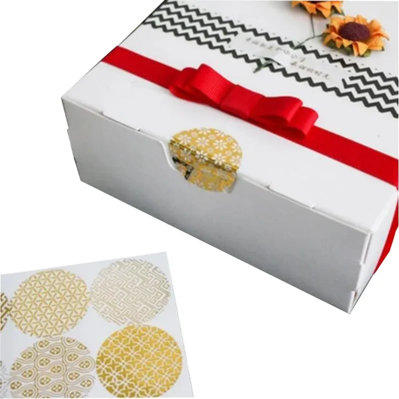 90pcs/pack Gold Round Bronzing Transparent Sealing Stickers Diameter 4cm Transparent Pattern Series Gift Label Baking Sticker