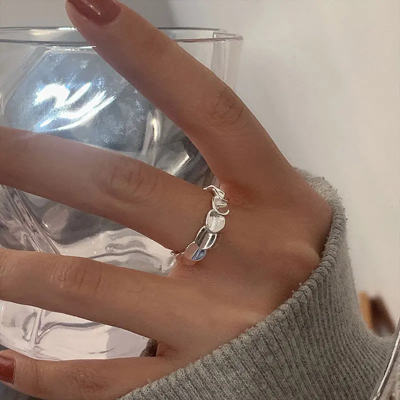 925 Silver Double-Layer Open Ring for Women, Niche Design, Fashionable Ins Trend, Cool Minimalist Style, Light Luxury, Simple Jewelry, Index Finger Ring
