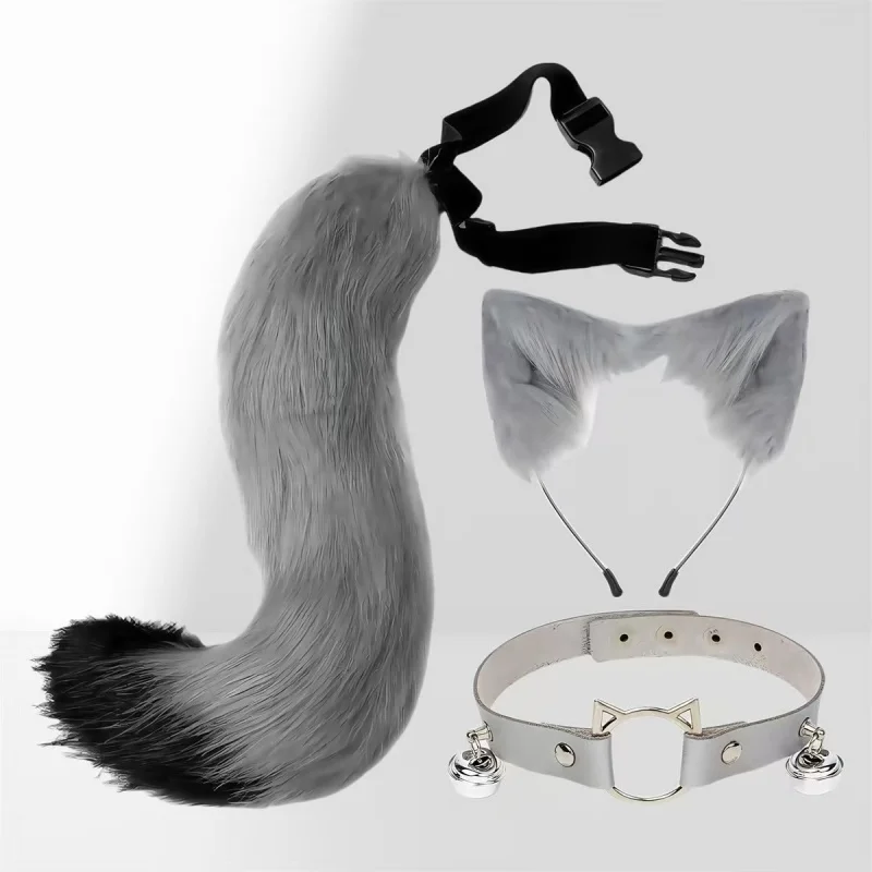 Handmade Halloween Cat Ear Tail Set Cosplay Props Exhibition Game Theme Adult Accessory Cat Tail Headband Set image 3