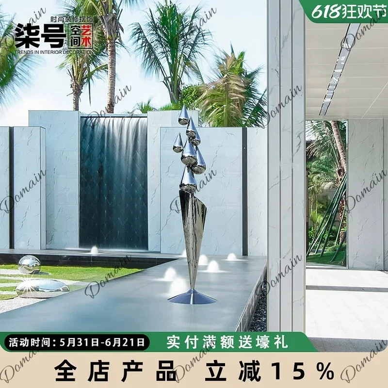 BJ Large Stainless Steel Water Drop Abstract Sculpture Outdoor For Hotel Sales Office Garden Decoration