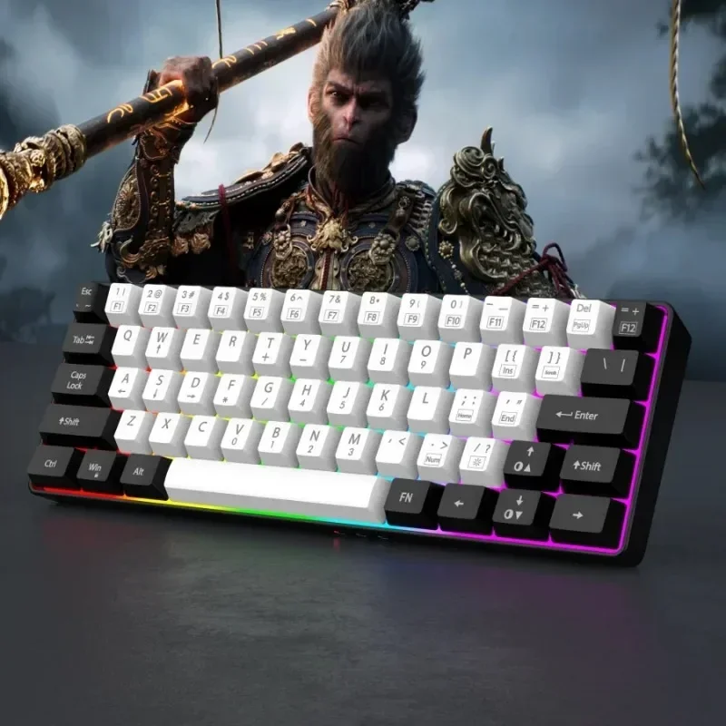 Wired Gaming Keyboard Rgb Backlight Compact Mini Keyboard, Waterproof Small Compact 61 Key Keyboard for Pc/Mac Gamers Black Myth