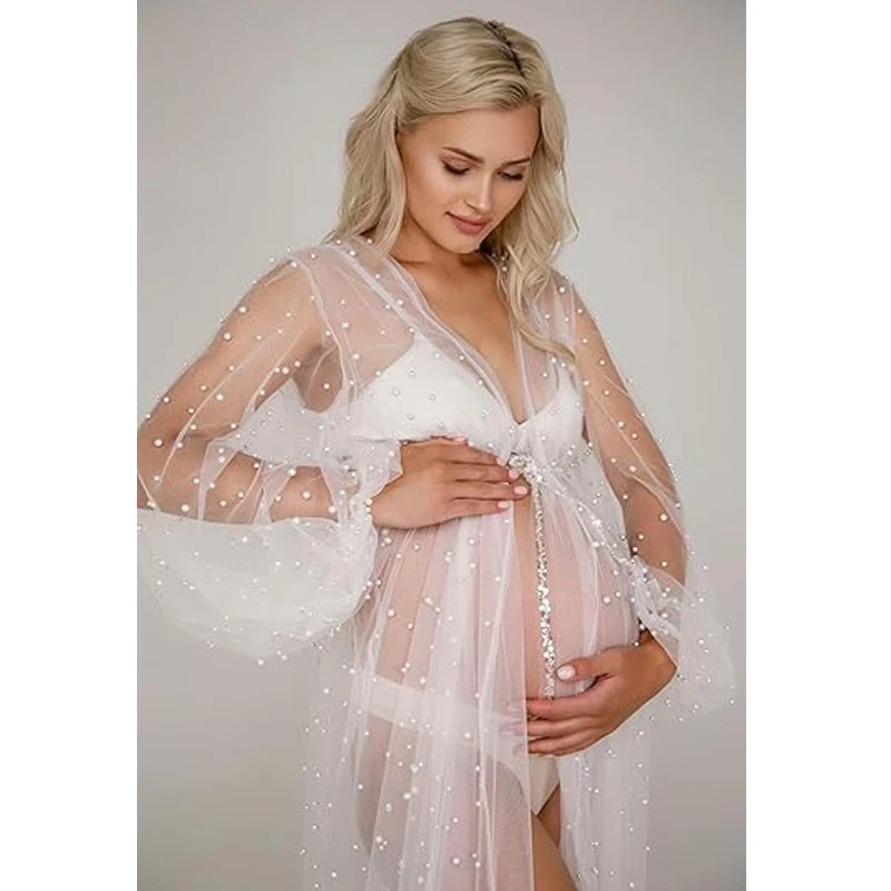 Pearl Maternity Dress  Photoshoot Multi layer perspective tulle Bridal Lingerie Baby Shower платье для беременных فساتين حوامل