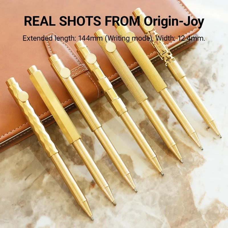 Mini -Brass Pocket Pen, Small Short & Compact Fancy Vintage Ballpoint Pen for Travel, Gift Pen with 4 Refills Set 7