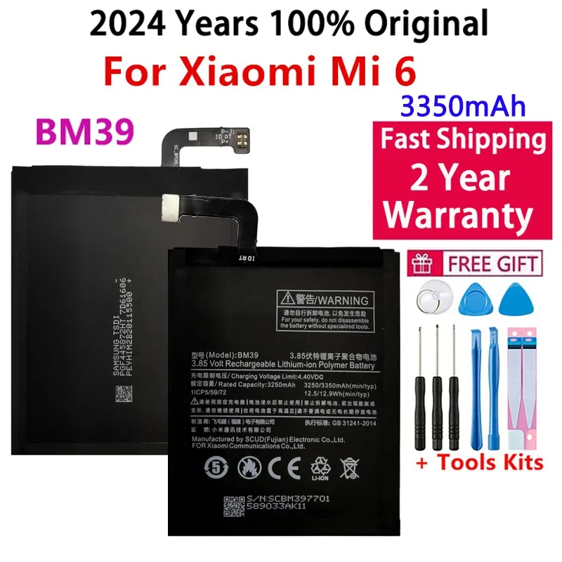 

BM39 3350mAh Battery For Xiaomi 6 Mi6 M6, High Quality Phone Replacement Batteries, Free Tools, New, 100% Original, 2024