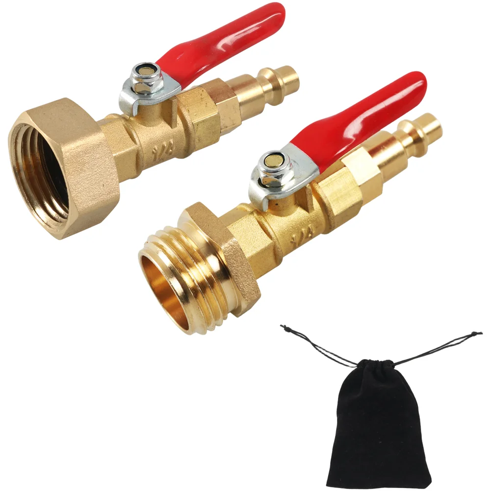 

RV Brass Connector With Ball Valve Winter Garden Sprinkler Antifreeze Adapter Quick Connector 2.6*1.75*0.3 Brass 1/4In Threads