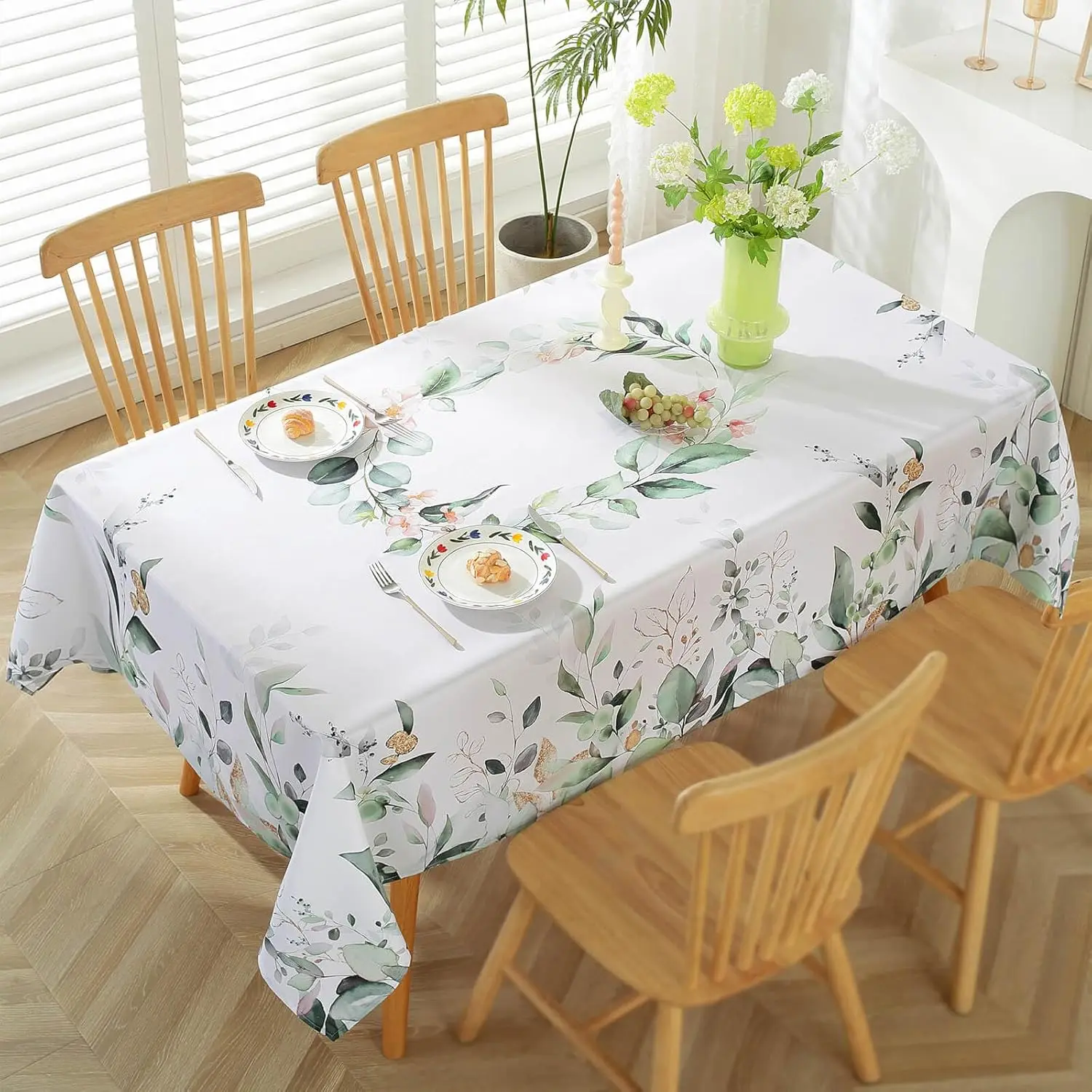 Watercolor Eucalyptus Leaves Rectangle Tablecloth for Table Decor Spring Summer Kitchen Dining Table Cloth Wedding Party Decor