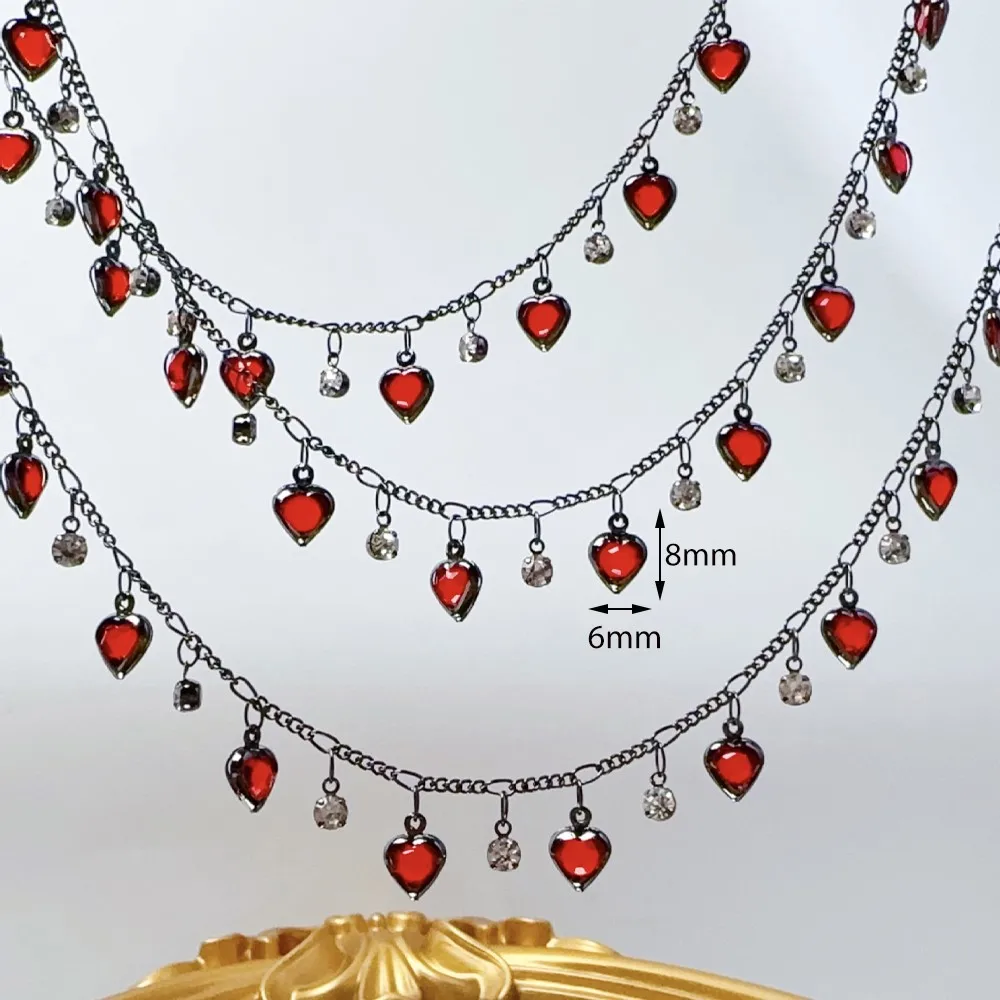 0.5/1m Heart Dangle Charms Rhinestone Pendant Chains for DIY Necklace Bracelets Jewelry Making Clothing Craft Material Crafts