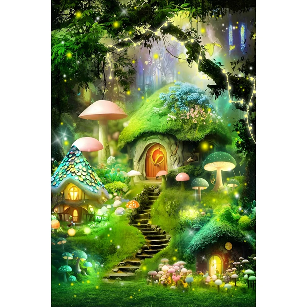 Fairy Tale Forest Backdrop Dreamy Enchanted Wonderland Mushroom Jungle Birthday Party Baby Portrait Photography Background Props