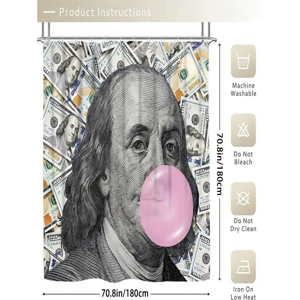 

Rich Currency Fun Bubble Patterned Bath Curtain Set. It Includes A Waterproof Bath Curtain For Bathtub Partition, A Waterproof
