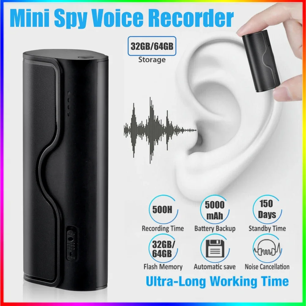 Professional Mini Voice Recorder Sound Activated Dictaphone HD Noise Reduce Recording For Lectures Meeting Portable MP3 Player