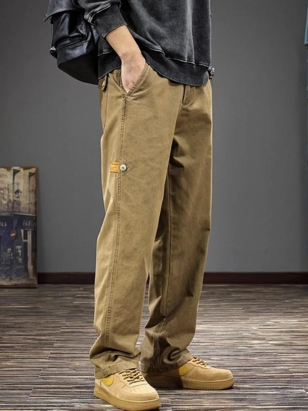 

Retro American Work Pants Men's Loose Wide Leg Casual Spring Autumn Faion Brand Haome Straight Leg Pants