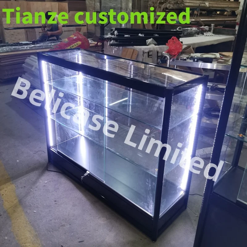 

(Customized) hot sale retail smoke shop aluminum display with LED lights fullcabinet trophy small glass showcase