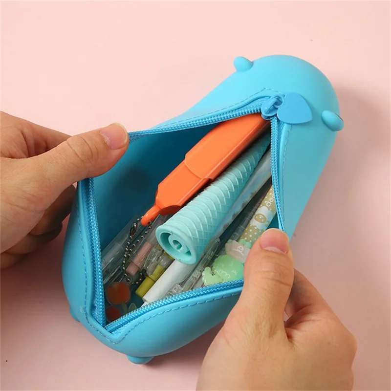 Silicone Pencil Case Cute Bear Panda Tiger Soft Pen Container Creative Ruler Holder Stationery Box Children Gifts Pouch Bag