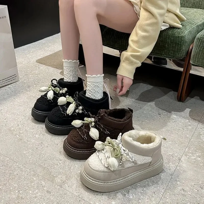 

2025 Women Winter Boots Cotton Material for Warmth Thick Short Boots with Cross Straps Casual Style Thick Sole Anti-slip Design