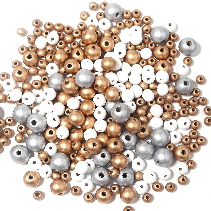 50-200pcs/Lot Plated Color Wooden Beads Coated Round Loose Spacer Ball Bead for Jewelry Making DIY Bracelet Necklace Accessories