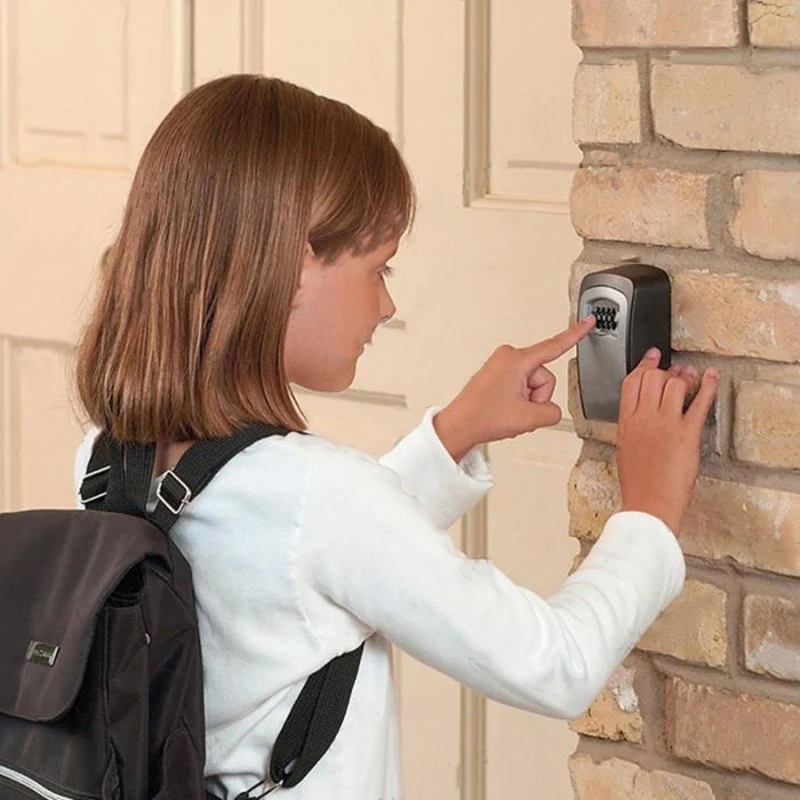 Almacenamiento de llaves montado en la pared, caja de seguridad de plástico con combinación de 4 dígitos, para uso interior y exterior en el hogar y