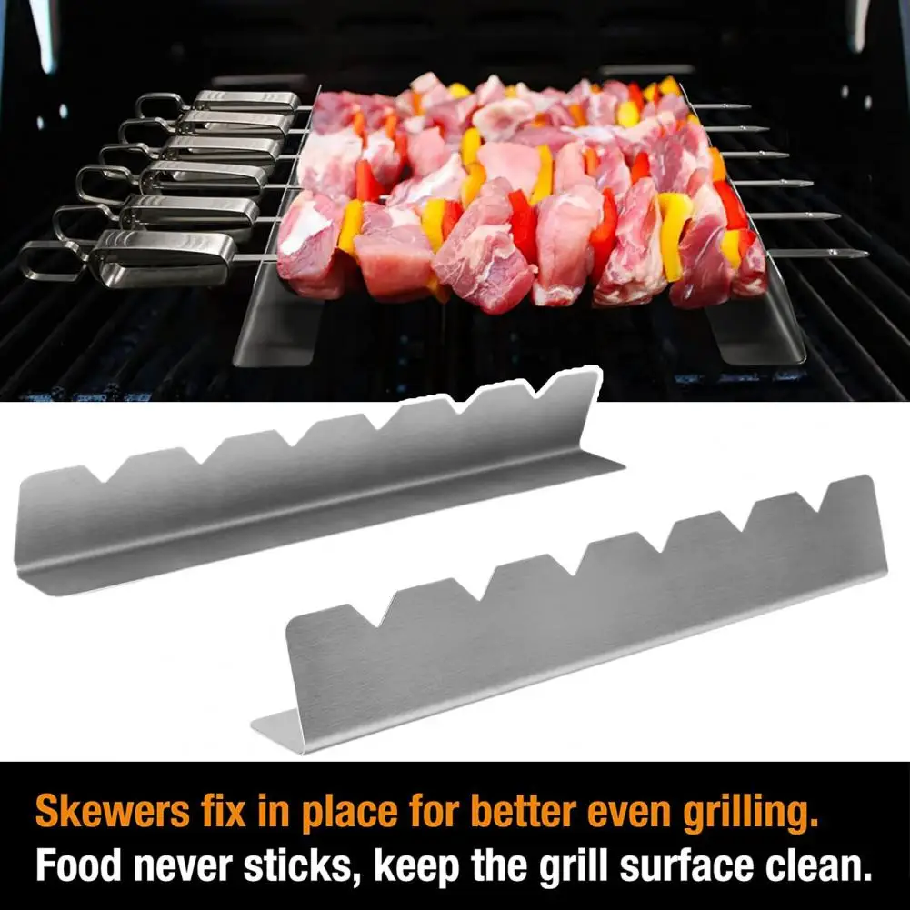 BBQ Skewers Stands Anti-deform Kebabs Skewers Racks Reusable Display  Convenient Grill Skewers Holder Two-Piece Set