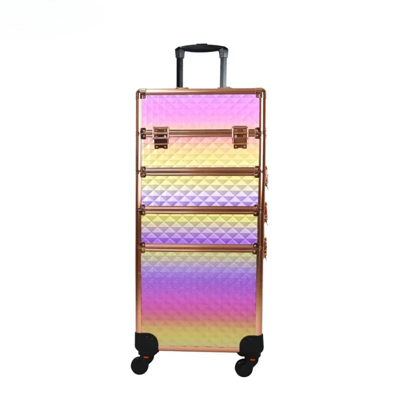 Casing meja rias bergulir 4 dalam 1, koper troli makeup profesional penyimpanan besar salon salon salon makeup artis wagon