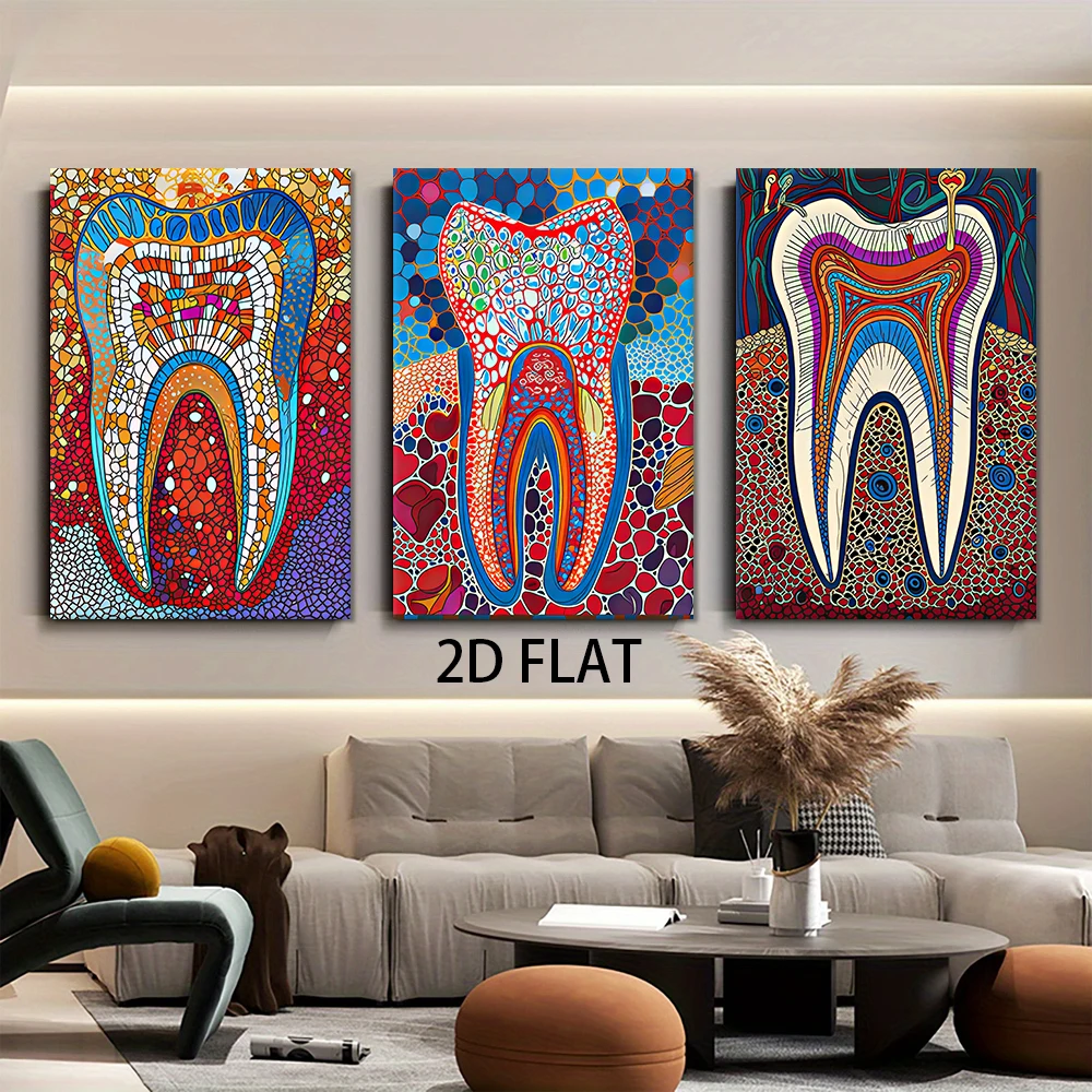 1 ensemble de peintures décoratives sans cadre sur le thème de l'art dentaire abstrait moderne, décoration murale pour clinique dentaire, style moderne et épuré