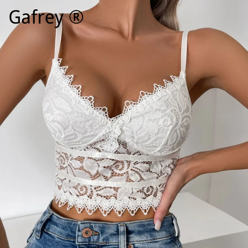 

Women Sexy Lace Trim Hollow Out Camisole Tank Tops Sheer Thin Cup Fashion Casual Party Lingerie Tops