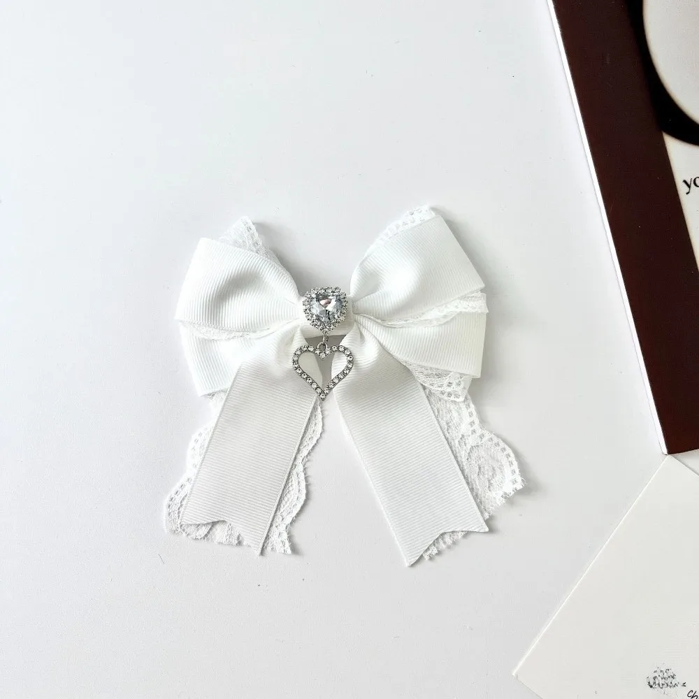 حجر الراين كريستال الشريط القوس بروش البوليستر التذكاري الأسود النسيج Bowknot بروش خمر العنق الديكور دبابيس #5