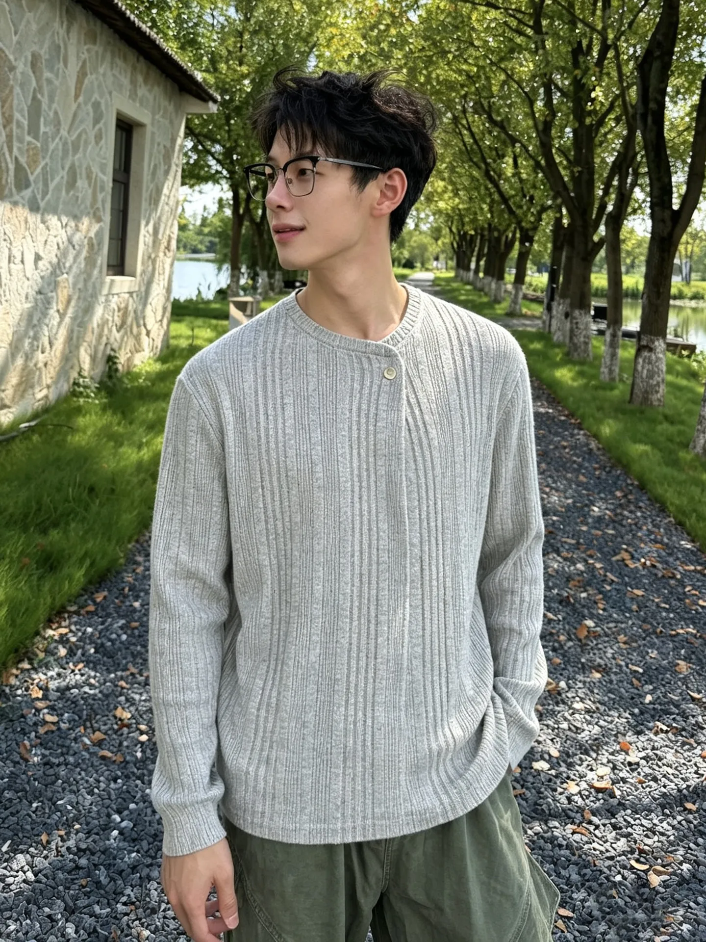 Lazy Style Knitted Long Sleeve Men's T-shirt Base Layer Sweatshirt Autumn Casual Wear Comfortable Breathable round Neck Top
