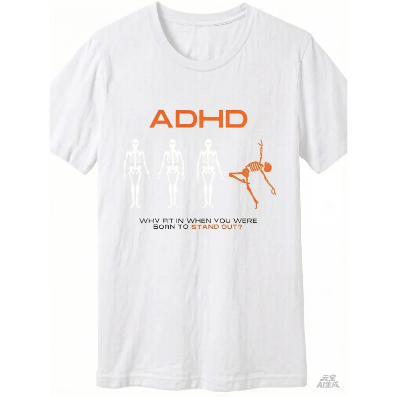 2025 ADHD Awareness Funny Men's Short Sleeve Graphic T-Shirt Black Collection 62079