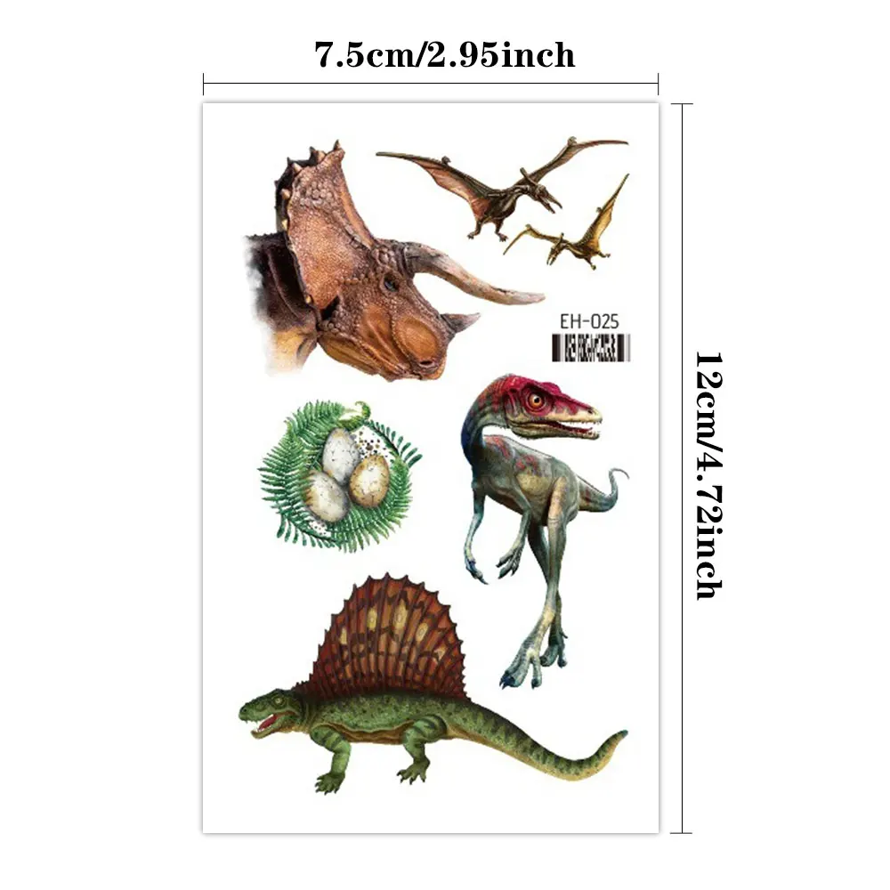 12pcs Jurassic Dinosaur Waterproof Temporary Tattoo Sticker T-Rex Velociraptor Triceratop Body Art Fake Tattoos Sleeve Women Men