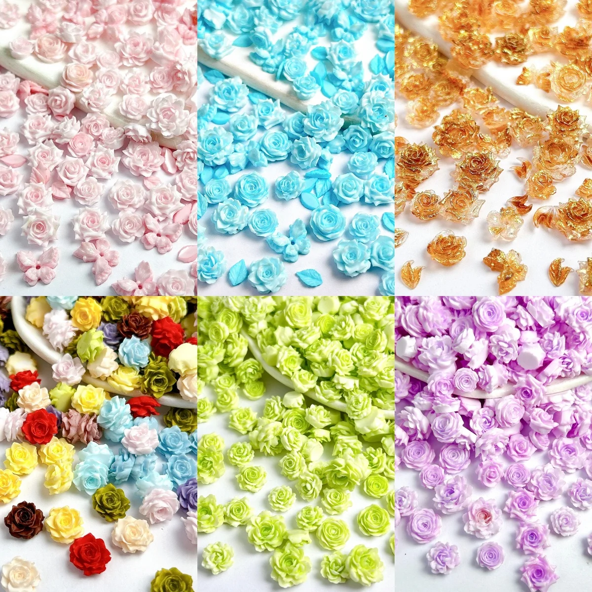 

50PCS Random Mixed Soft Lotus Peony Resin Nail Art Charms 3D Colorful Luminous Translucent Leaf Butterfly Nail Decorations DIY