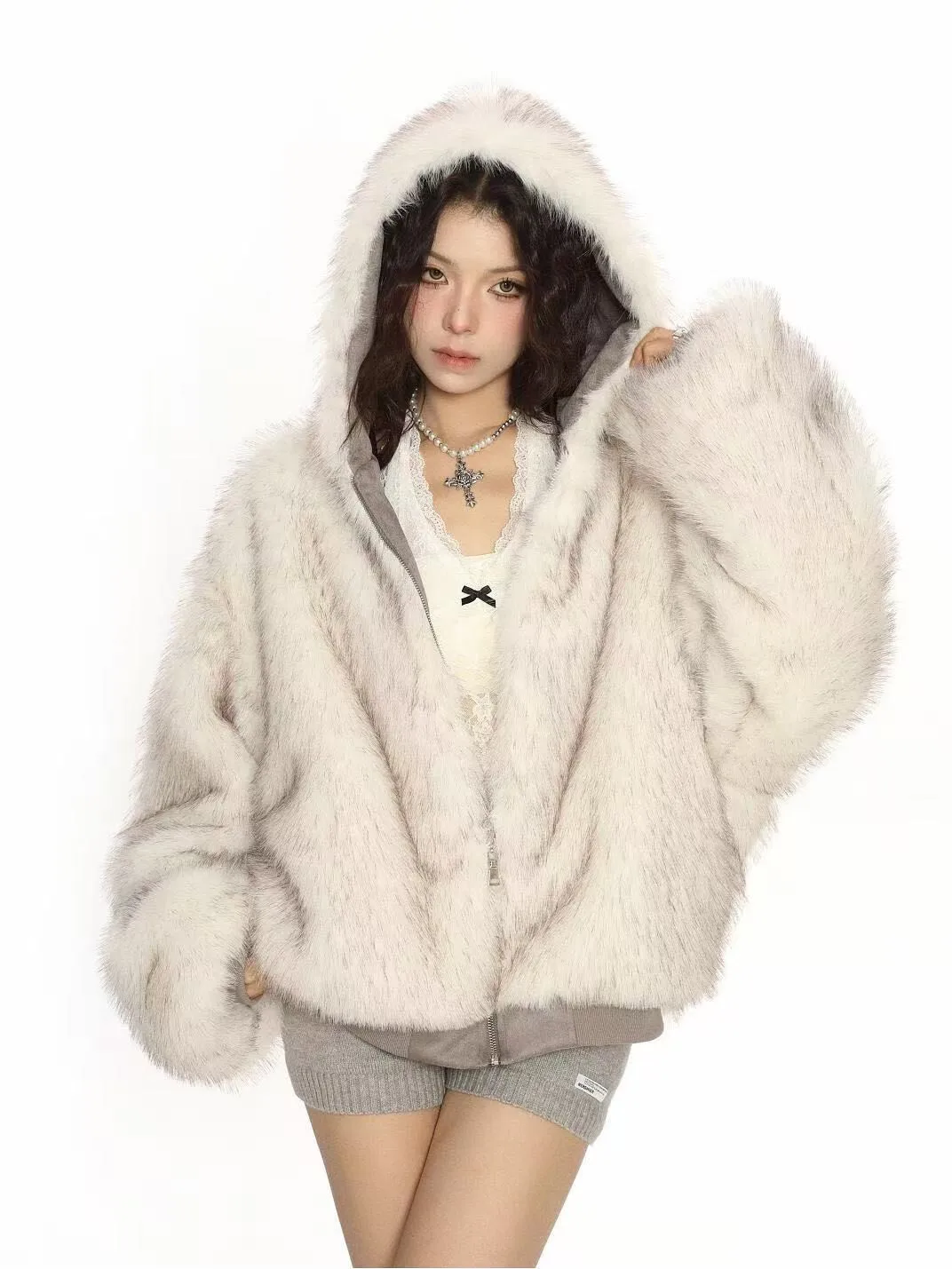 Women  Faux Leather Coat Winter American Retro Fur Coat Women Padded Hooded Cotton-Padded Jacket Plush Casual Harajuku Oversize