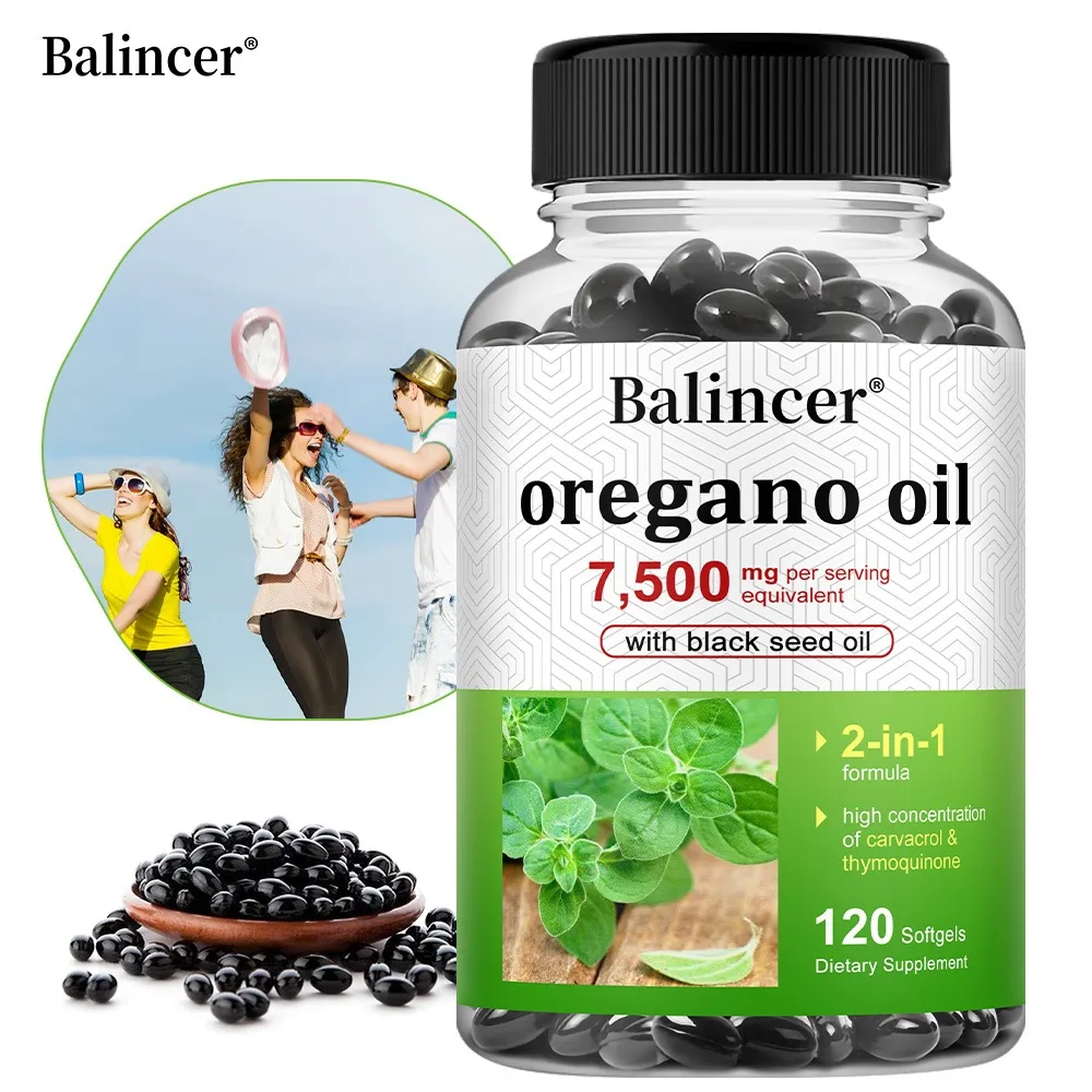 Aceite de Orégano 7,500 Mg con Aceite de Semilla Negra – Alto en Carvacrol, Favorece la Salud Digestiva, Ósea, Nerviosa, Muscular e Inmunológica