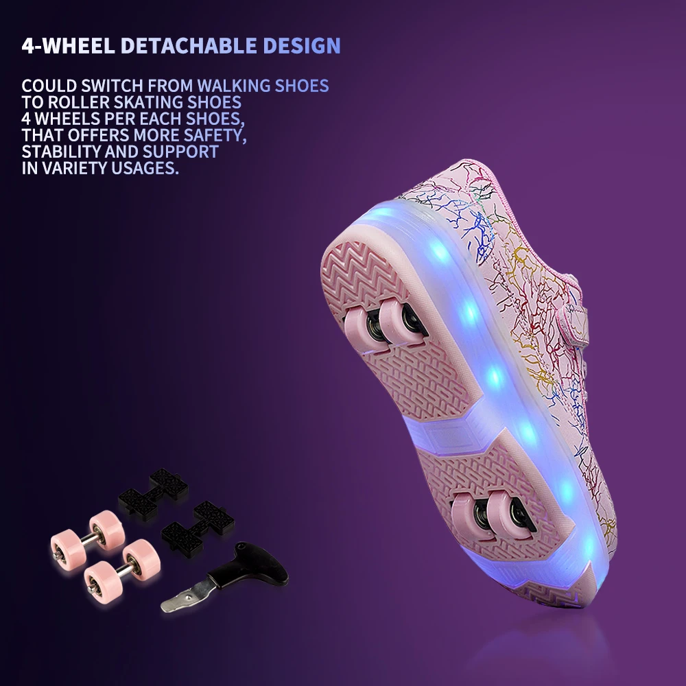 4 Wheel Dual-Use Roller Skates With Detachable Wheels,Sneakers, Boys And Girls Shoes With Wheels,Speed Skate