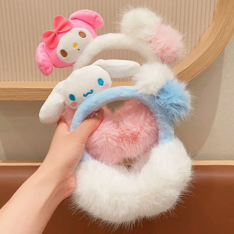 

Kawaii Sanrio Children's Earmuffs Hello Kitty Cinnamoroll Winter Warm Plush Earmuffs for Boys Girls Cold Proof Girls Gifts Toys