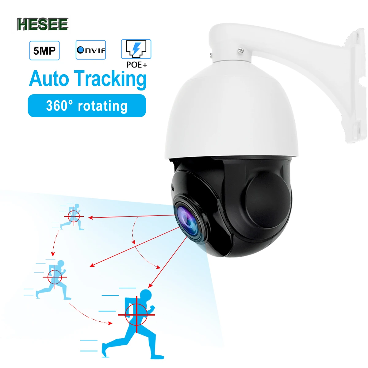 

HESEE POE PTZ Speed Dome Camera Auto Tracking 5MP 18X Optical ZOOM Humanoid Detection H.265 360 Cruise Network 2Way Audio P2P